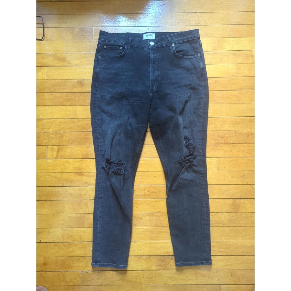 Agolde Jeans Womens 31 Black Nico High Rise Button Fly Distressed Cropped Slim